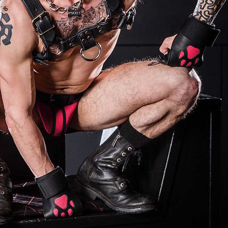 Mr S Leather Open Paw Puppy Gloves Black Pink
