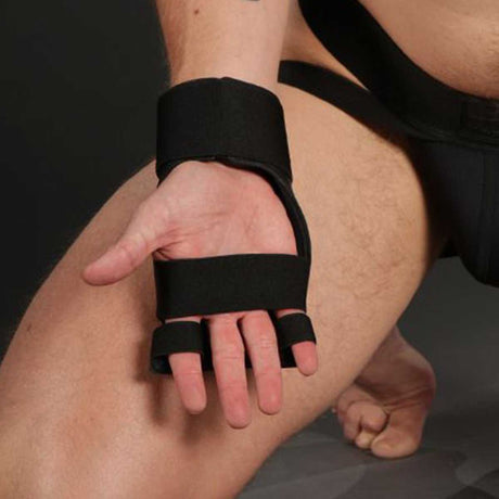 Mr S Leather Open Paw Puppy Gloves Black Yellow
