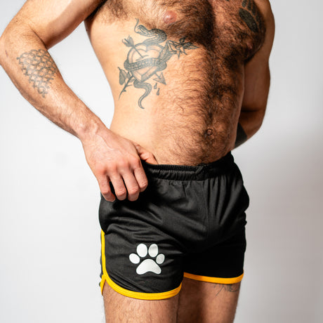 PWR Pup Mesh Paw Print Short Black Yellow