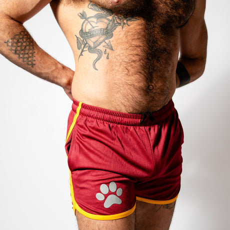 PWR Pup Mesh Paw Print Short Claret Yellow