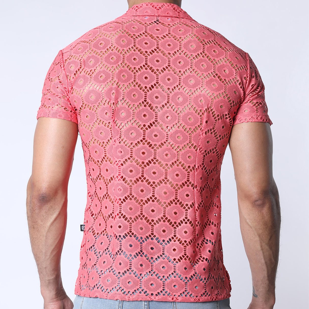 Timoteo Palmero Button Down Mesh Shirt Pink