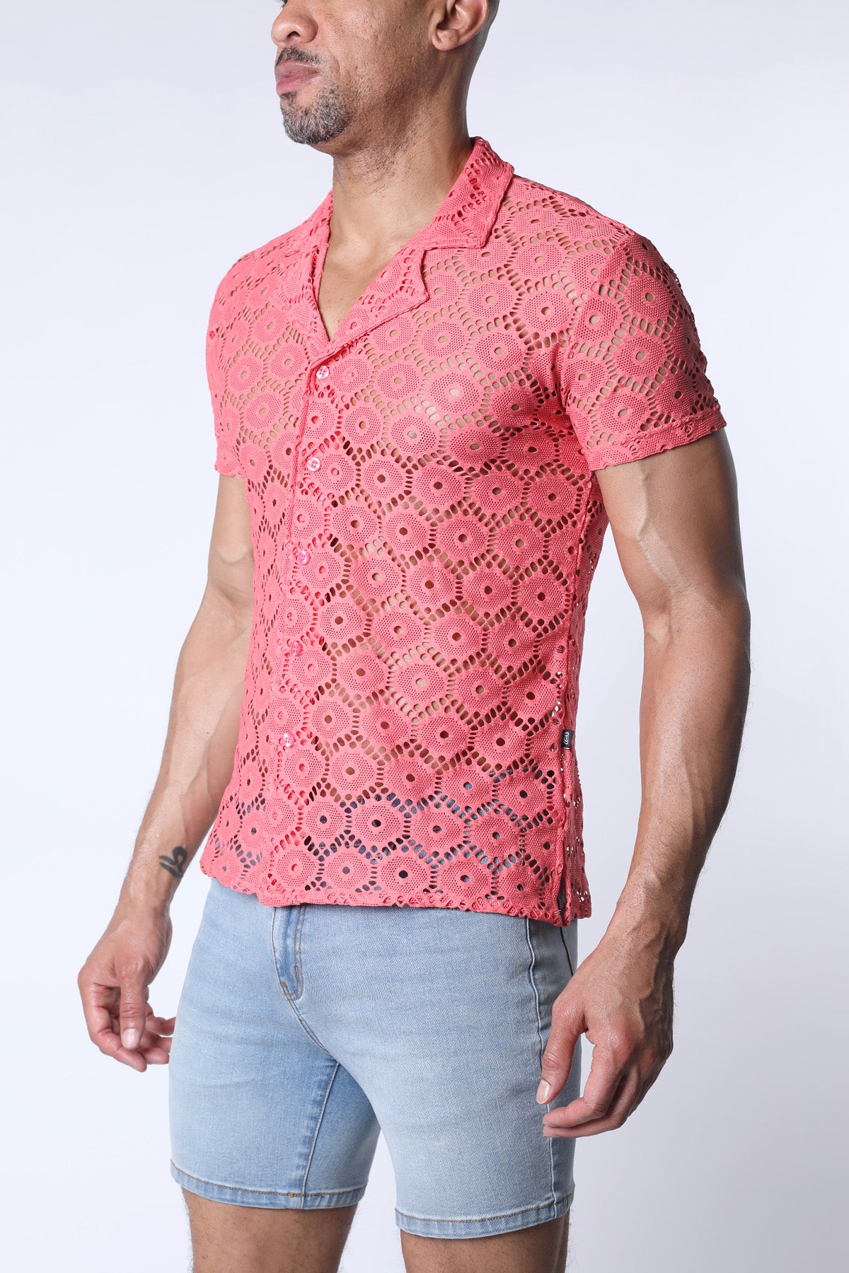 Timoteo Palmero Button Down Mesh Shirt Pink
