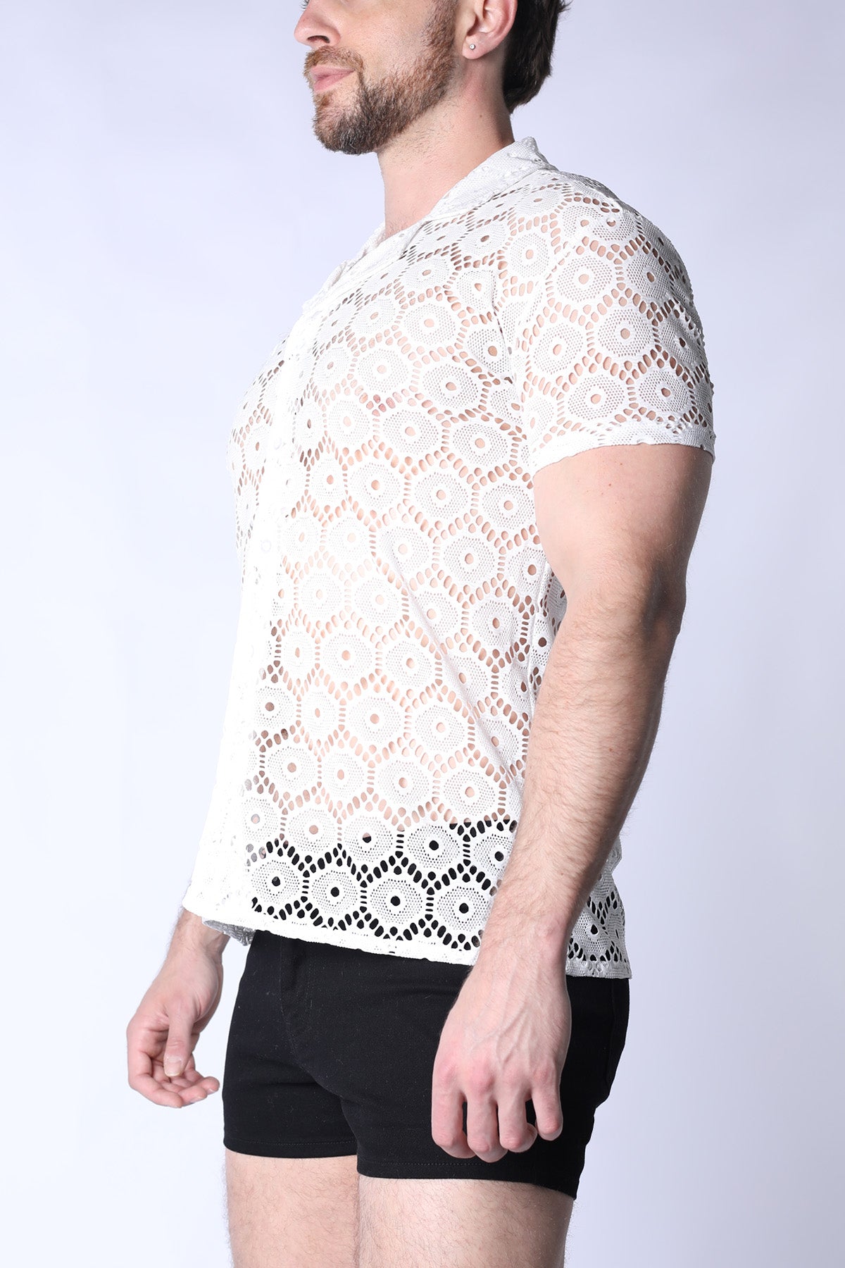 Timoteo Palmero Button Down Mesh Shirt White