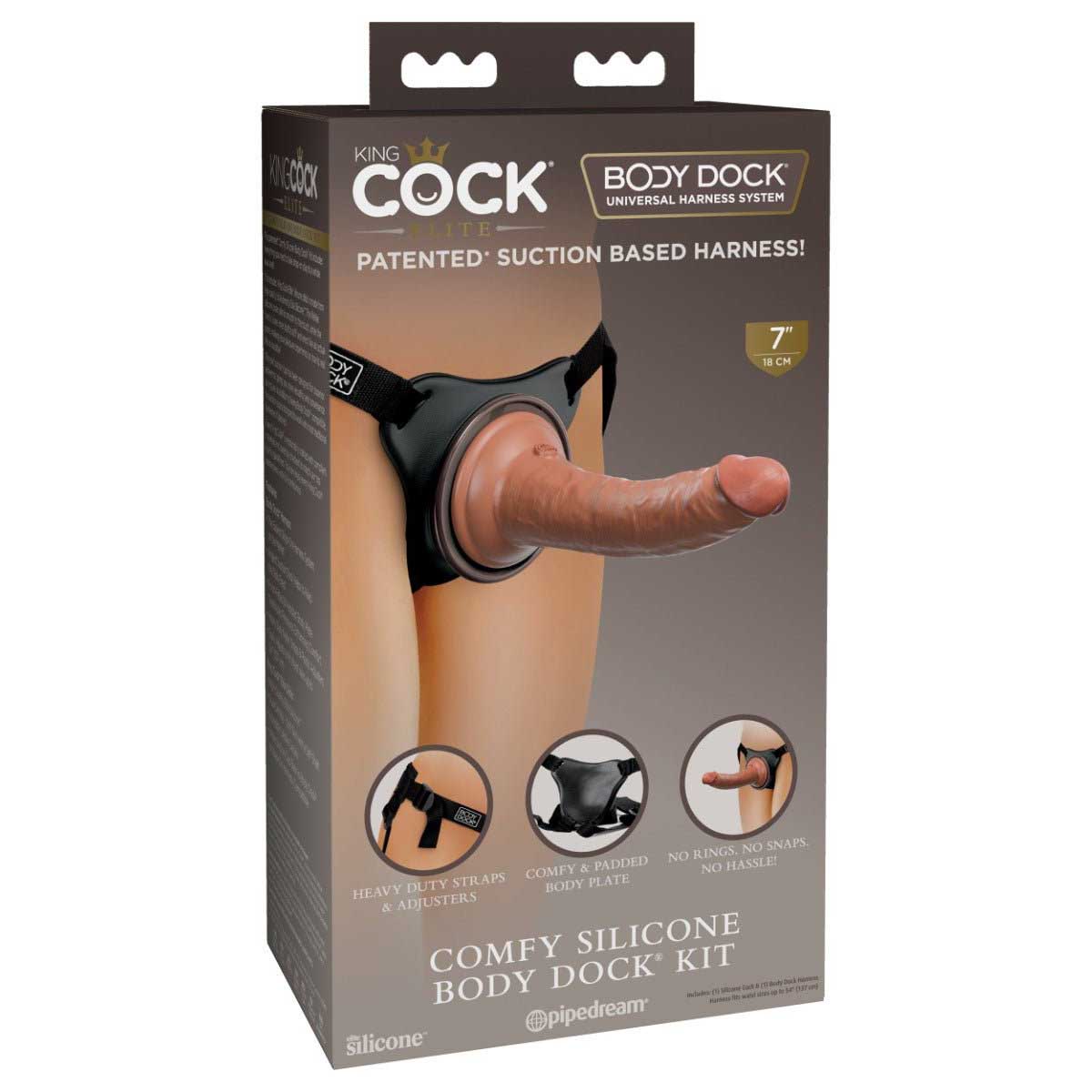 Pipedream King Cock Elite Comfy Silicone Body Dock Kit 7 Inch Tan