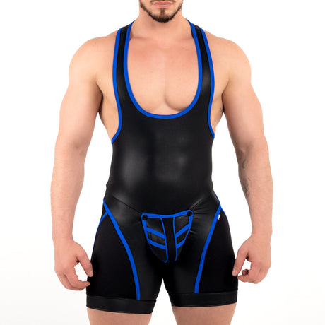ROK Kinky Open Wrestler Singlet Black Blue