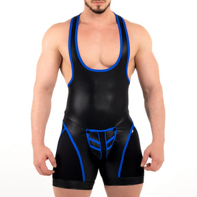 ROK Kinky Zipper Wrestler Singlet Black Blue