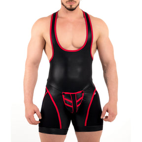 ROK Kinky Zipper Wrestler Singlet Black Red