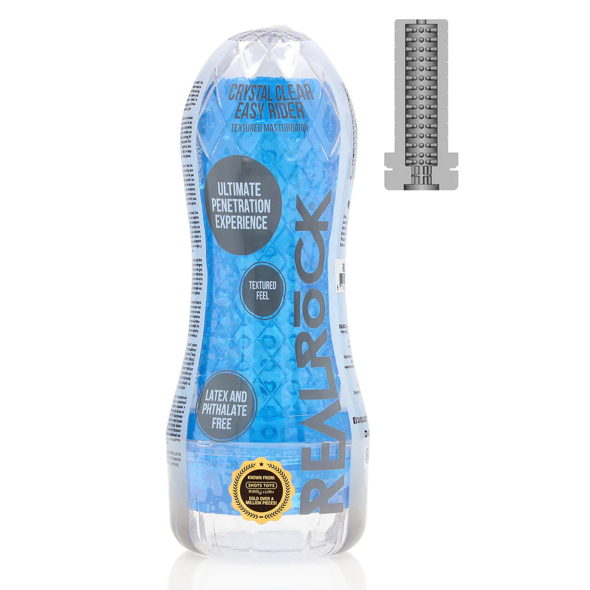 RealRock Crystal Clear Easy Rider Textured Masturbator Blue