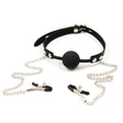 Ruff Gear Hush Locking Silicone Ball Gag with Nipple Clamps