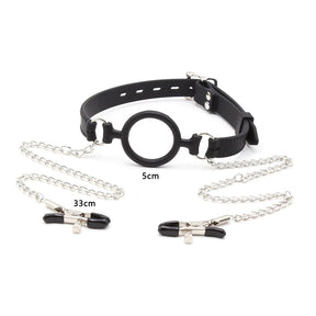 Ruff Gear Silicone O Ring Gag with Nipple Clamps