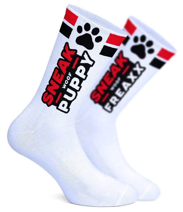 SNEAKFREAXX Puppy Socks White Red