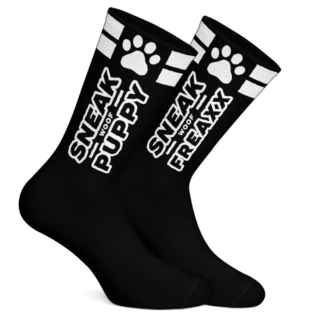 SNEAKFREAXX Woof Puppy Socks Black White