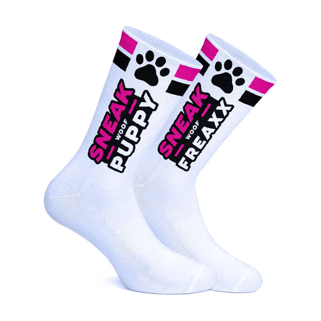 SNEAKFREAXX Woof Puppy Socks White Pink