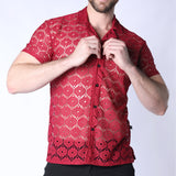 Timoteo Palmero Button Down Mesh Shirt Burgandy
