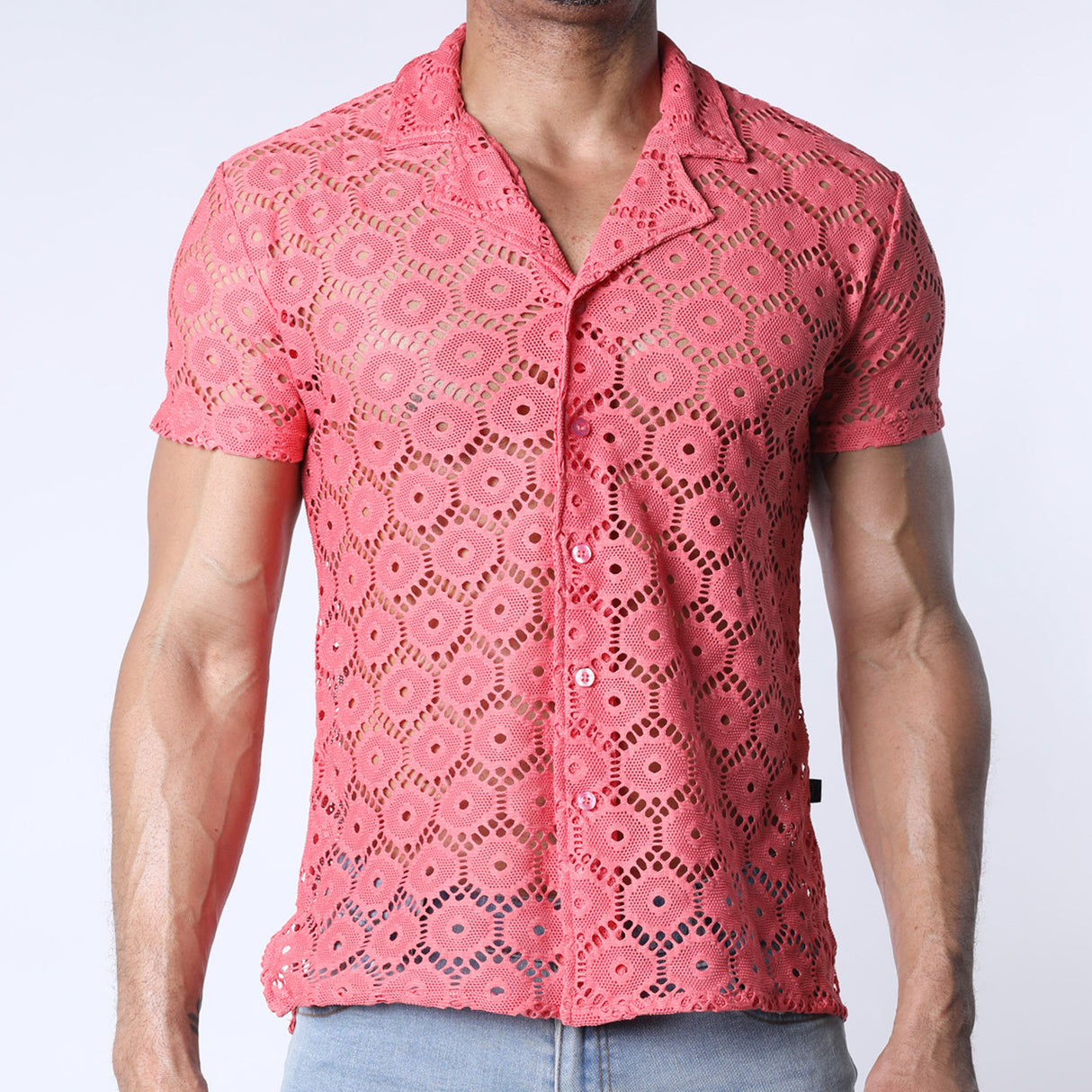 Timoteo Palmero Button Down Mesh Shirt Pink