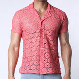 Timoteo Palmero Button Down Mesh Shirt Pink
