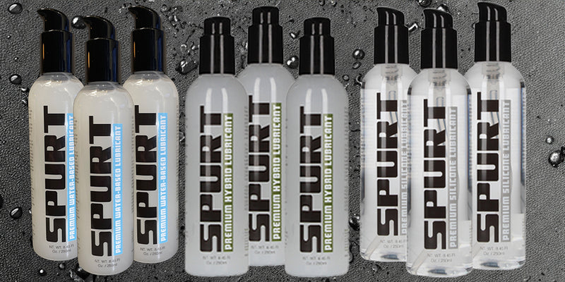 SPURT LUBE PERSONAL LUBRICANT SILICONE WATER BASED AND HYBRID IN MULTIPLE SIZES