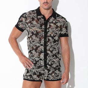 Code 22 Contrast Corded Lace Shirt Black