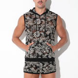 Code 22 Contrast Corded Lace Sleeveless Hoodie Black