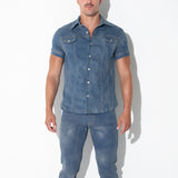 Code 22 Metallic Denim Shirt Silver