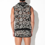Code 22 Contrast Corded Lace Sleeveless Hoodie Black