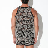 Code 22 Contrast Corded Lace Tank Top Black