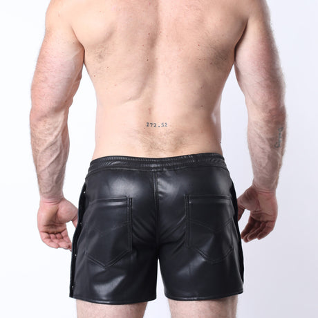 Cellblock 13 Void Vegan Leather Snap Up Shorts Black