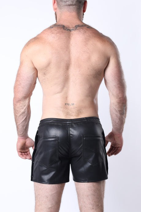 Cellblock 13 Void Vegan Leather Snap Up Shorts Black