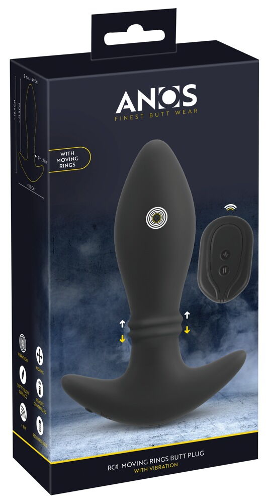 Anos Remote Control Moving Rings Butt Plug Black