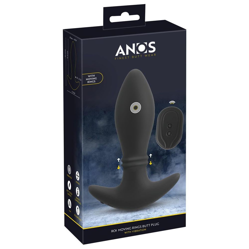 Anos Remote Control Moving Rings Butt Plug Black