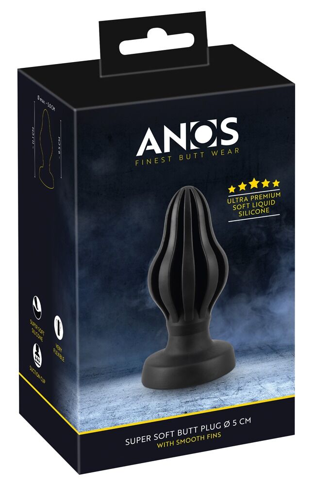 Anos Super Soft Liquid Silicone Butt Plug 4.25 Inch Black