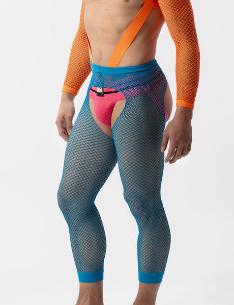 Barcode Berlin Fishnet Leggings Cacci Neon Blue - FETCH