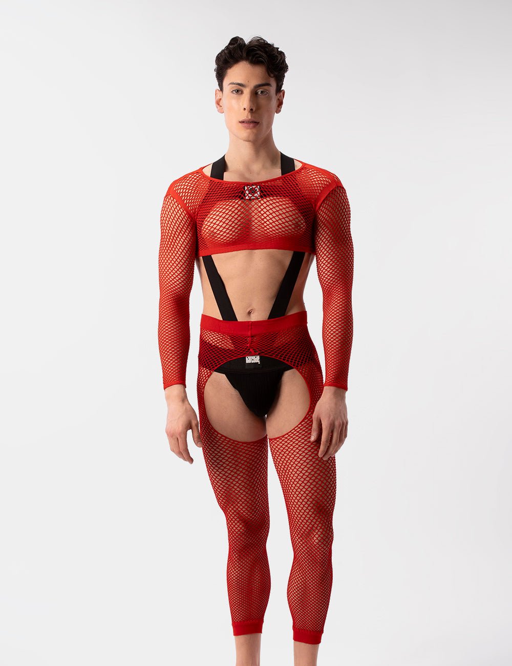 Barcode Berlin Fishnet Leggings Cacci Red - FETCH