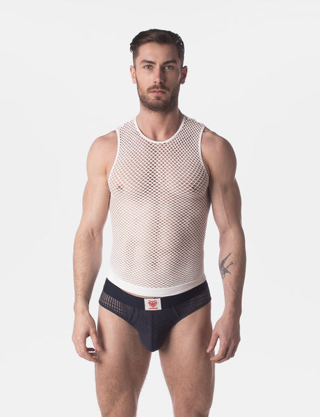 Barcode Berlin Fishnet Tank Top Stefano White - FETCH