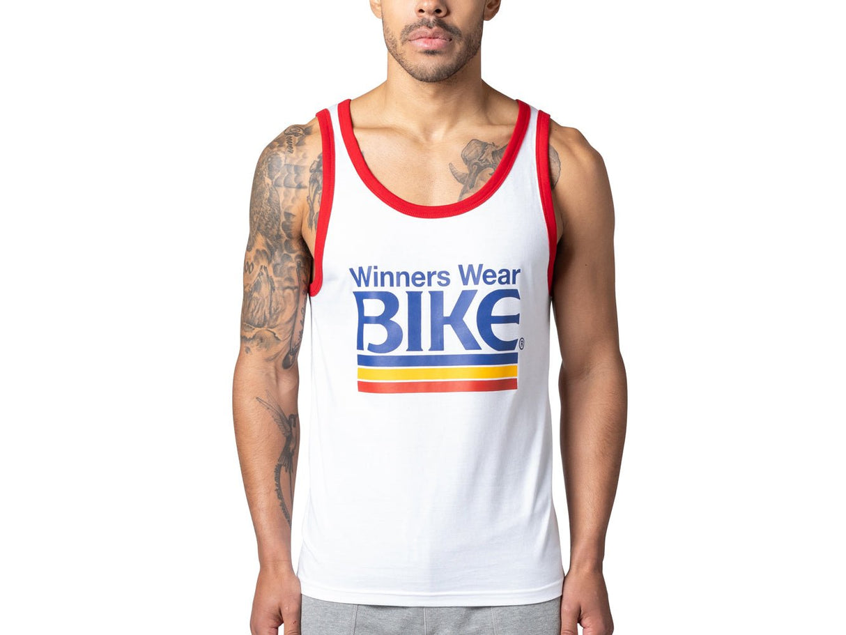 BIKE Logo Ringer Tank Top White Red