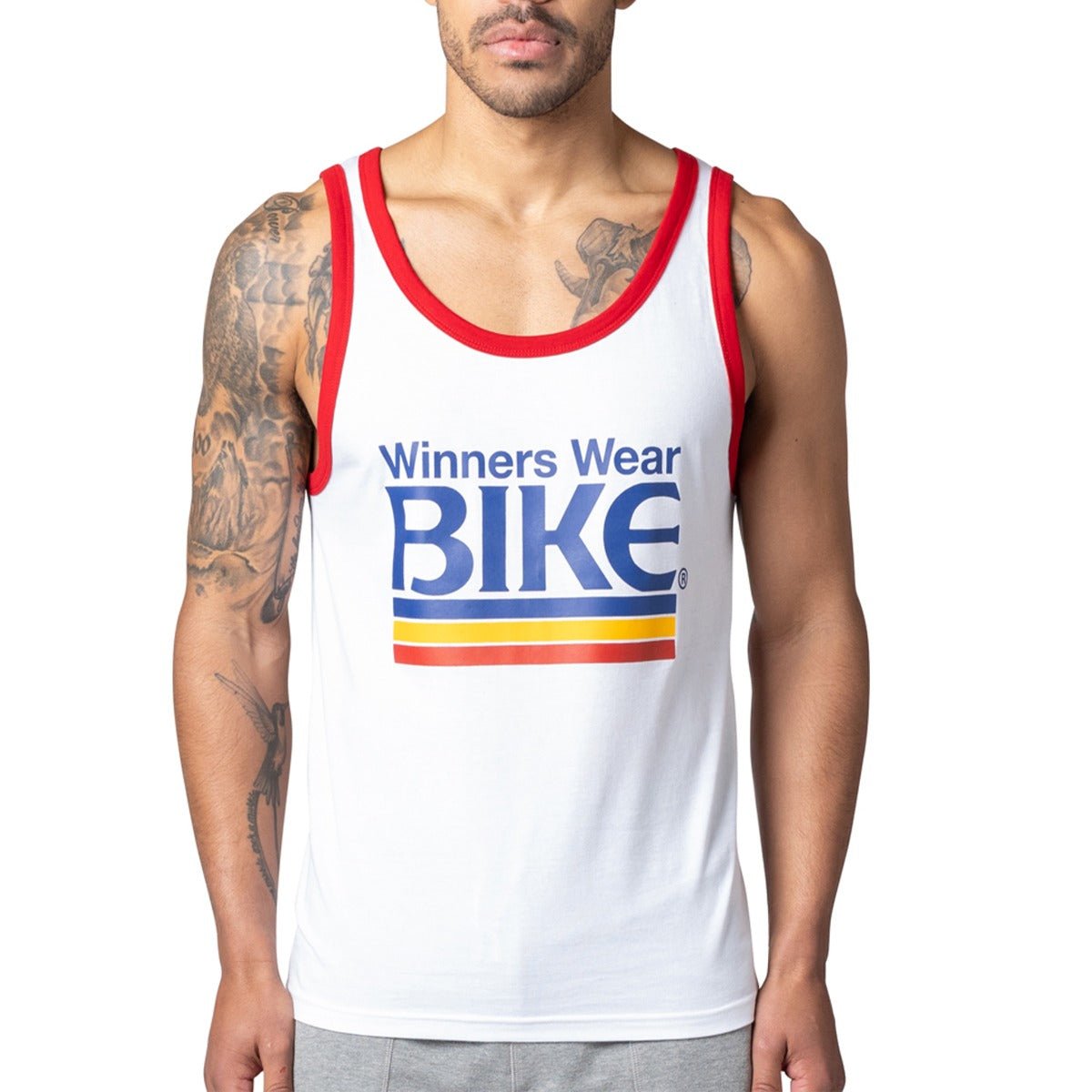 BIKE Logo Ringer Tank Top White Red