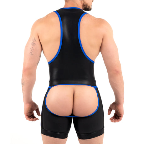 ROK Kinky Open Wrestler Singlet Black Blue