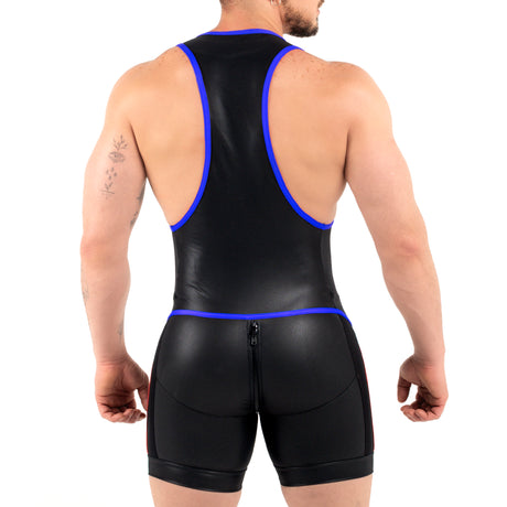 ROK Kinky Zipper Wrestler Singlet Black Blue