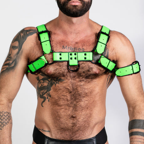 ruff GEAR Bold Leather Bulldog Harness Neon Green