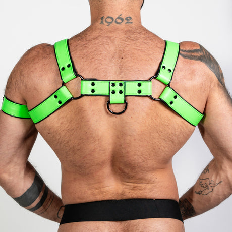 ruff GEAR Bold Leather Bulldog Harness Neon Green