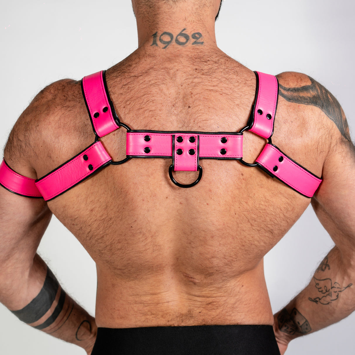 ruff GEAR Bold Leather Bulldog Harness Neon Pink