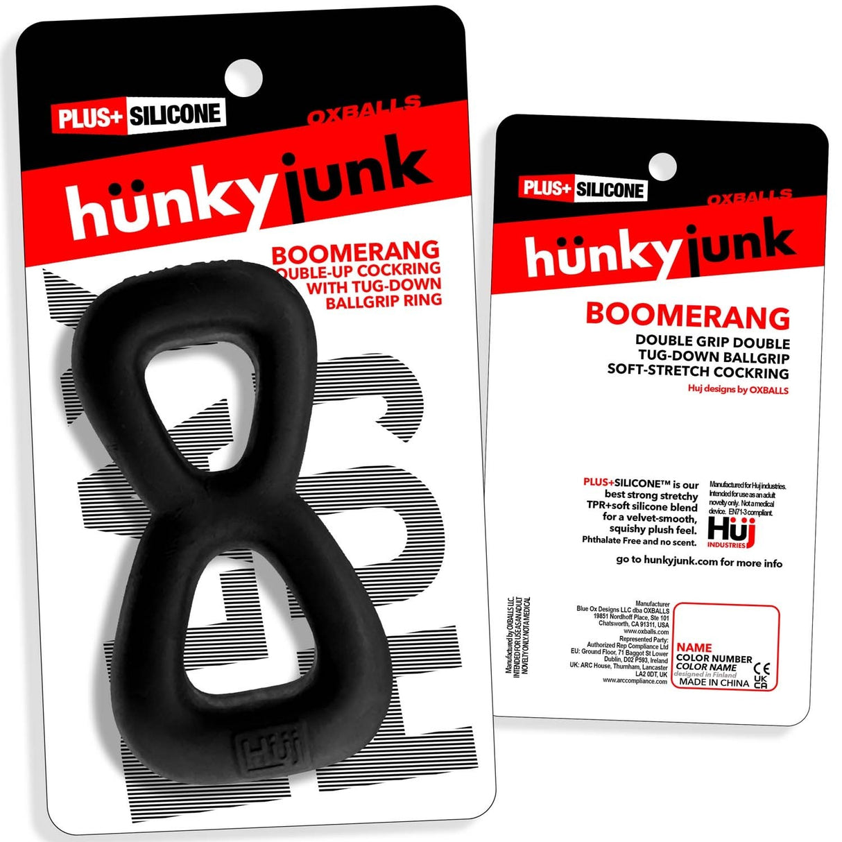 Hunkyjunk Boomerang Cockring Nut Tugger Black Fog