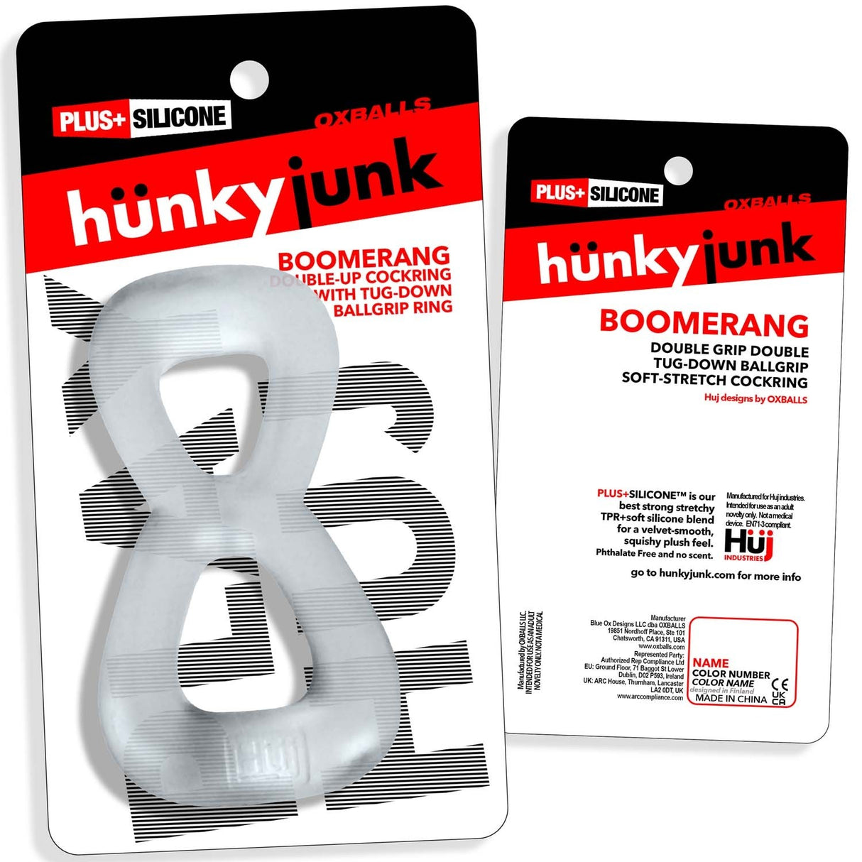 Hunkyjunk Boomerang Cockring Nut Tugger Clear Steam