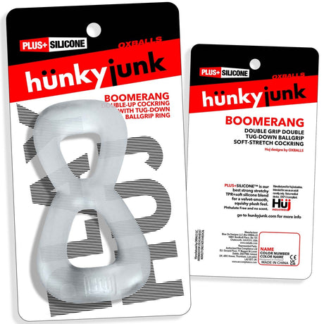 Hunkyjunk Boomerang Cockring Nut Tugger Clear Steam