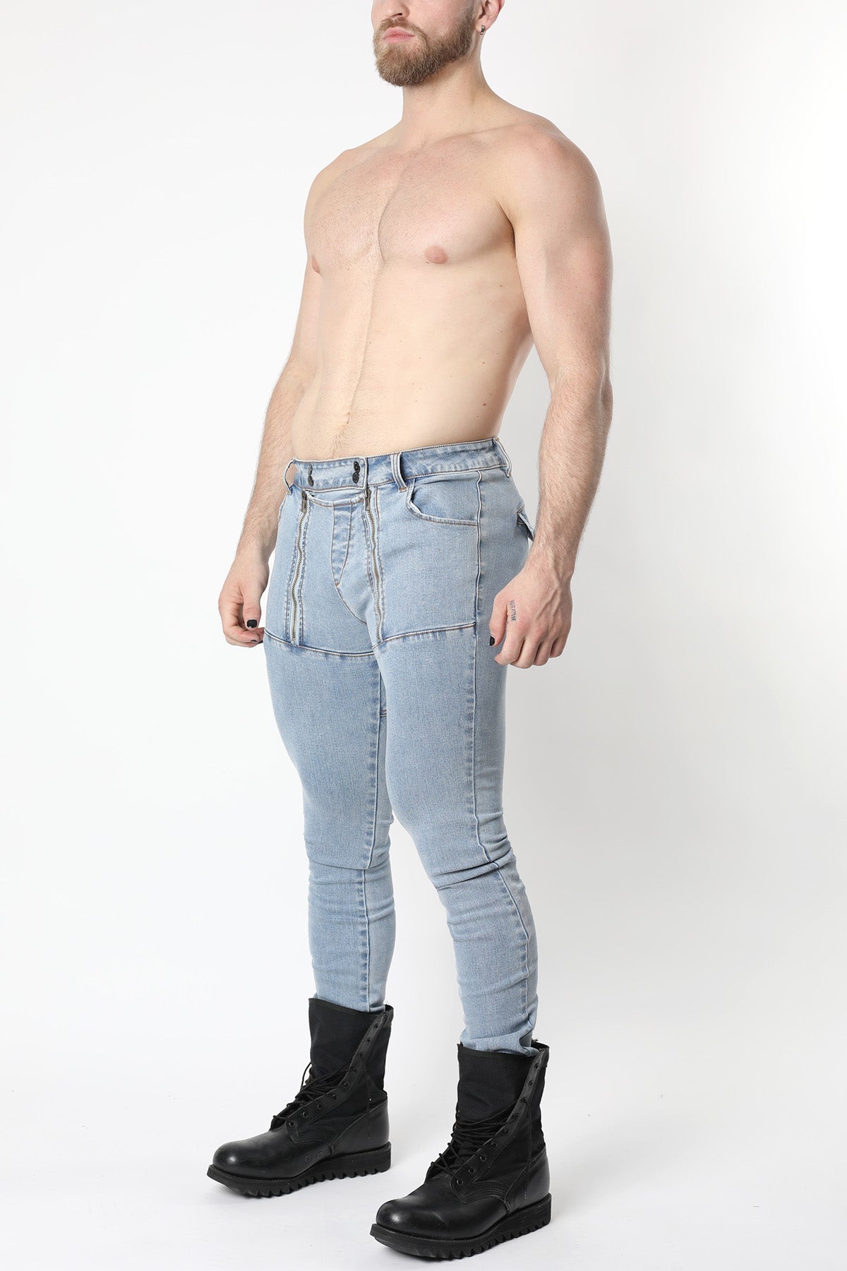 Cellblock 13 Slick Carpenter Denim Zipper Pant Light Blue