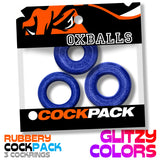 Oxballs Cockpack Cock Rings 3 Pack Blue Fire