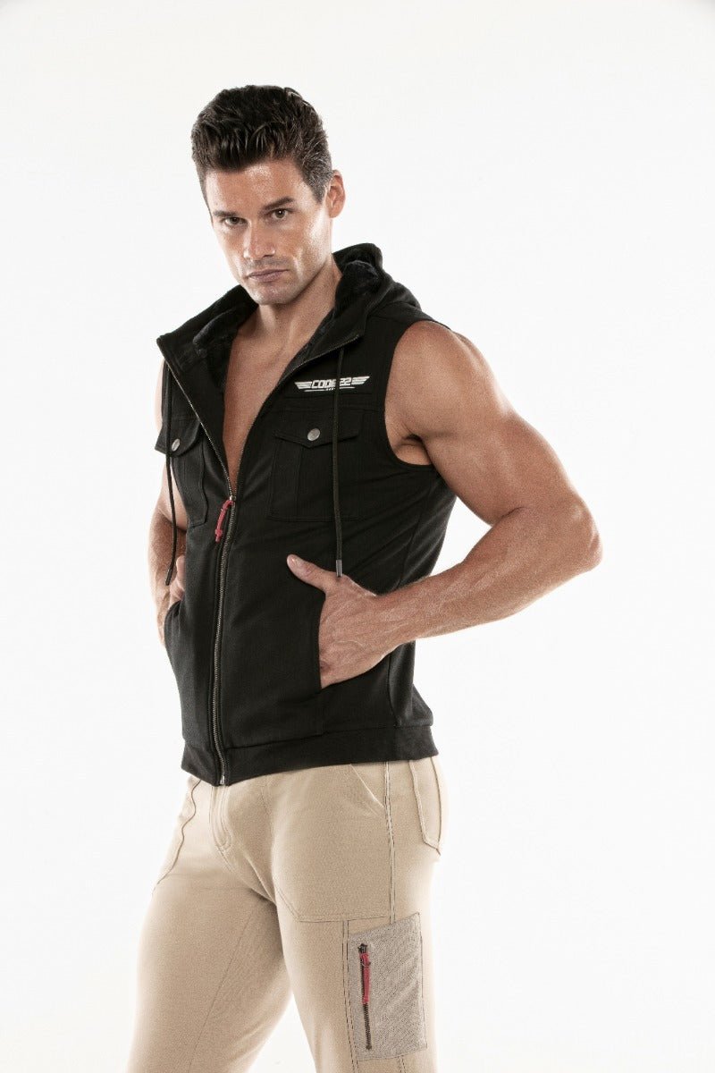 Code 22 Cargo Sleeveless Hoody Black