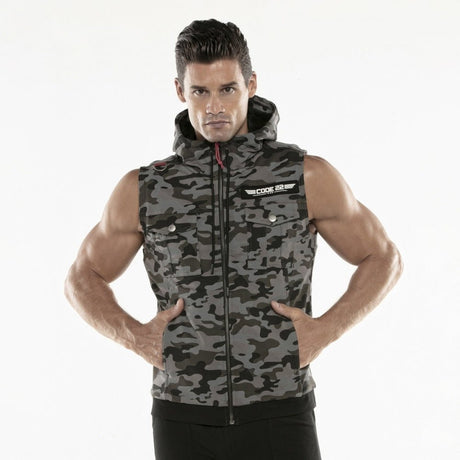 Code 22 Cargo Sleeveless Hoody Camo Grey - FETCH