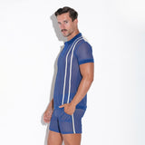 Code 22 Openwork Polo Shirt Steel Blue - FETCH