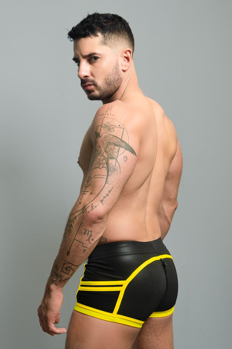 Dale Mas Biker + Pouch Shorts Black White Yellow